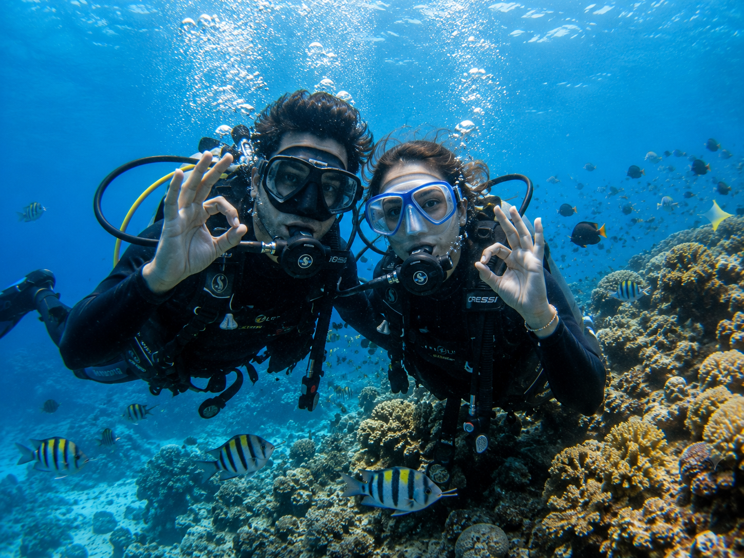 scuba diving couple